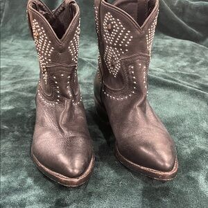 Frye Black Studded Western Ankle Boots